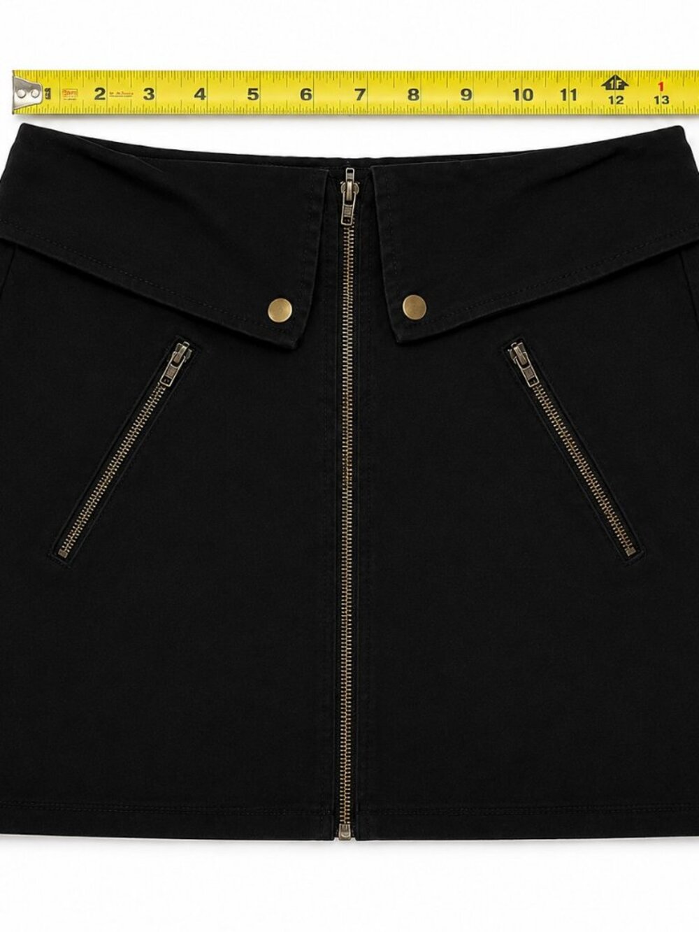 Vintage Bongo Black Zip Front Mini Skirt Size 7 Moto Utility Y2K Stretch - Picture 6 of 6